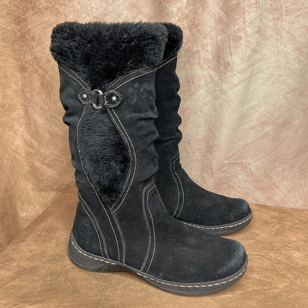 BareTraps Ellery Suede Leather Faux Fur Calf High Boots Black Winter Indie Goth
